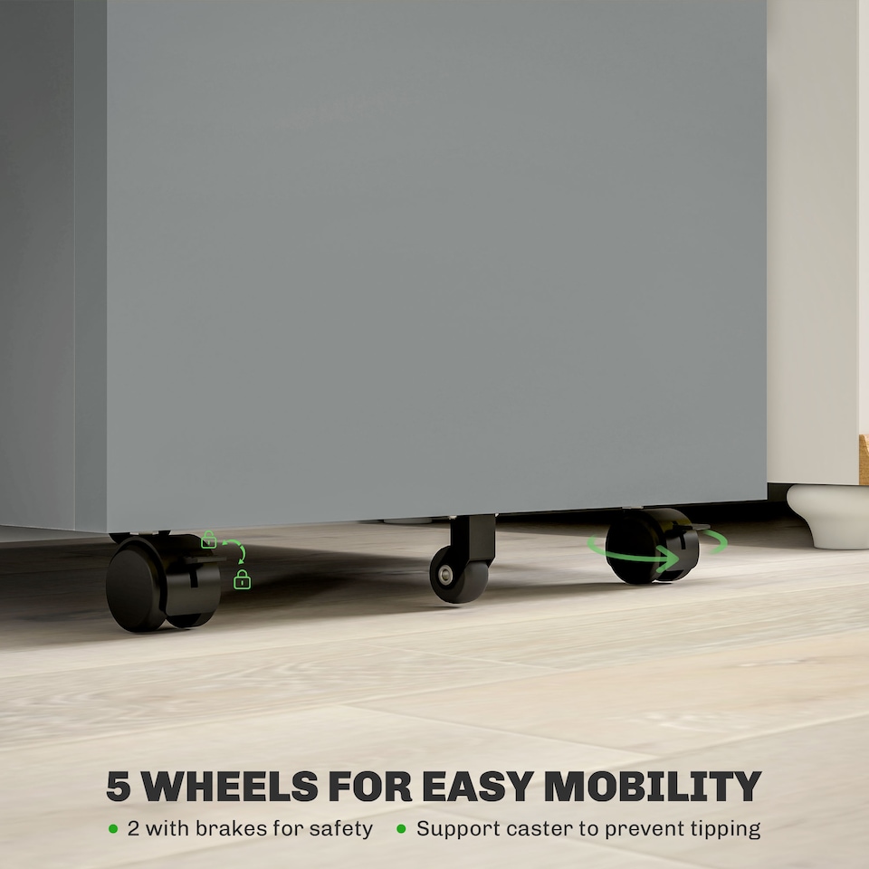 image 1 of Vinsetto 3-Drawer Filing Cabinet, Mobile Metal File Cabinet with Lock and 5 Wheels for A4 Legal Letter Sized Hanging File Folders, Under Desk Drawers, Pre-Assembled Body, 39 x 48 x 60 cm, Grey