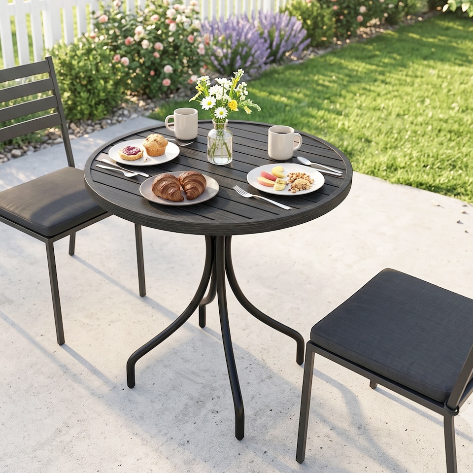 image 1 of Outsunny Round Garden Table Outdoor Side Table with Steel Frame Grey