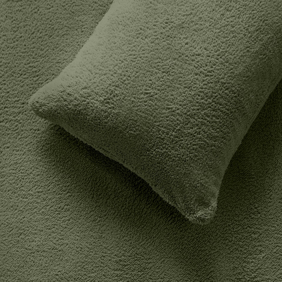 image 1 of Silentnight Teddy Fleece Duvet Cover and Pillowcase Set, Sage Green, King