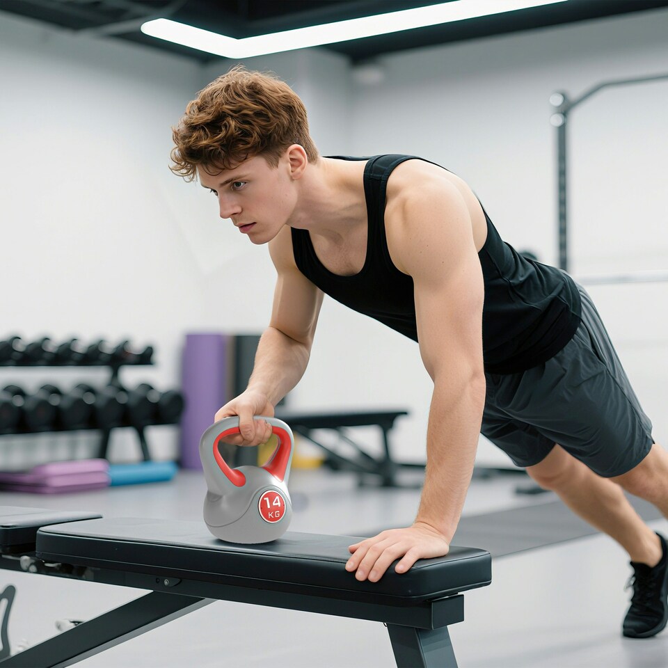 image 1 of SPORTNOW Kettle Bell with Handle for Home Gym | Red | 14