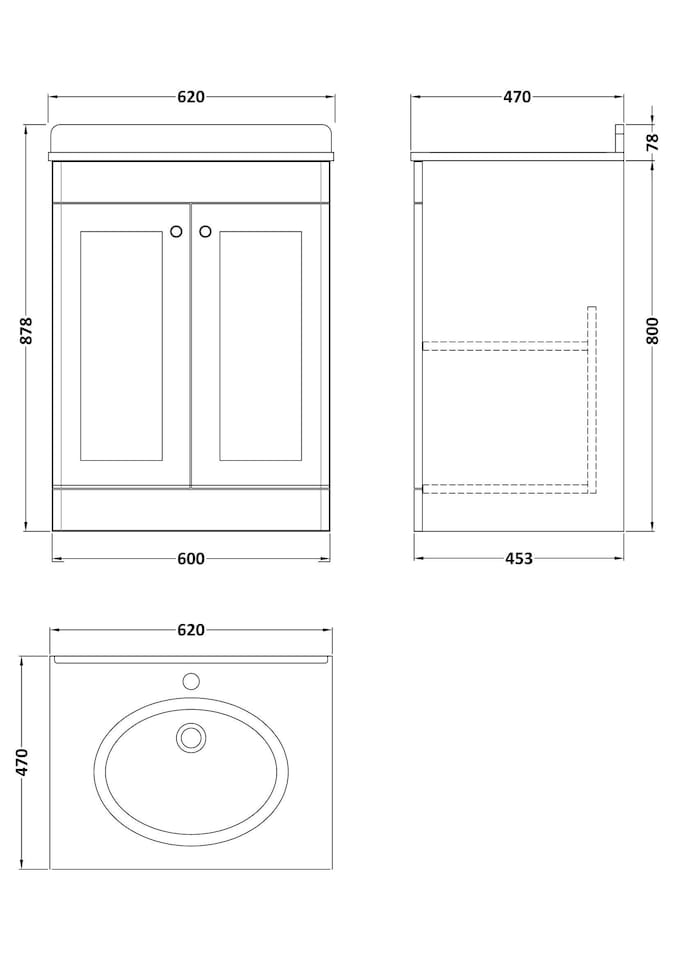 image 1 of Balterley Swynnerton Traditional 2 Door Floor Standing Vanity Unit with Marble Basin, Dark Grey, 600mm
