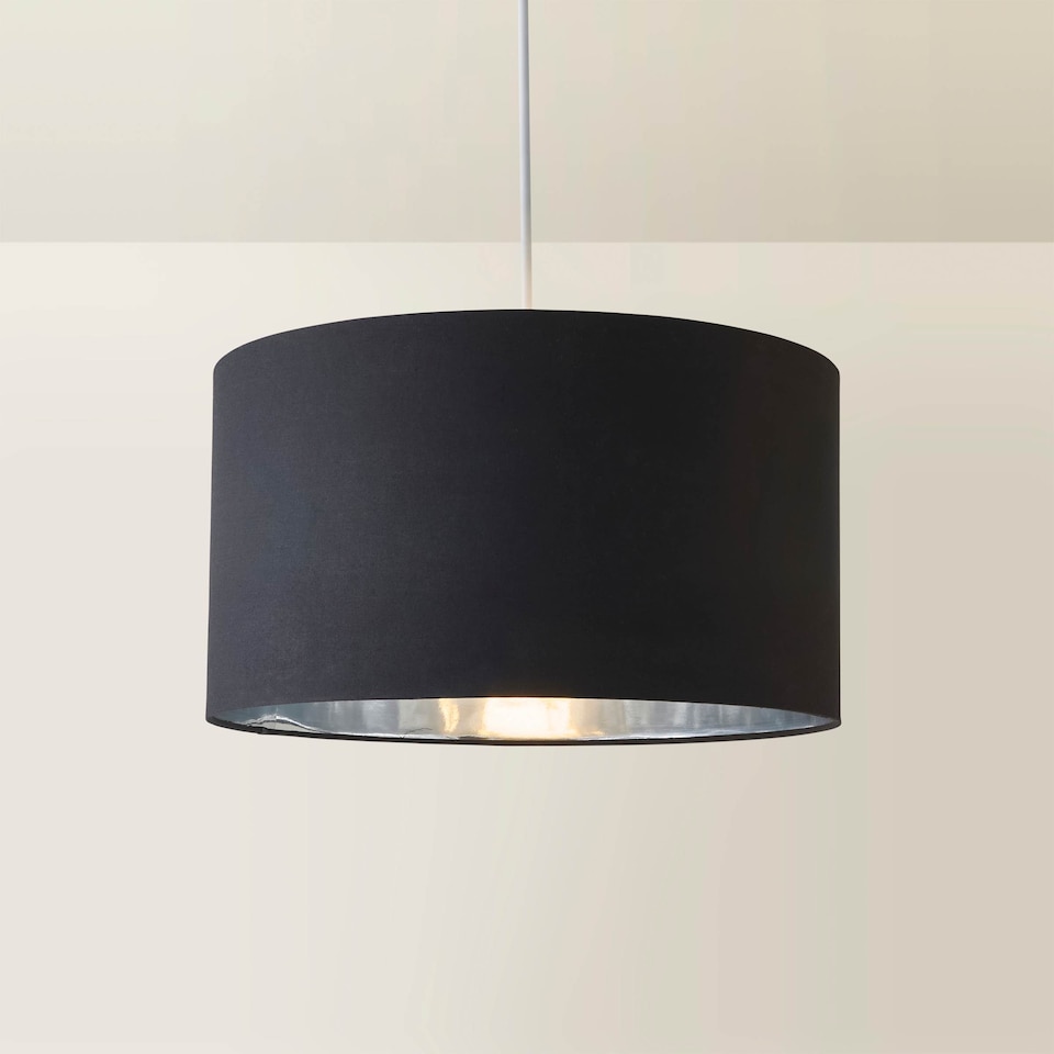 image 1 of ValueLights Reni Large Black Fabric Chrome Inner Lamp Shade | Black