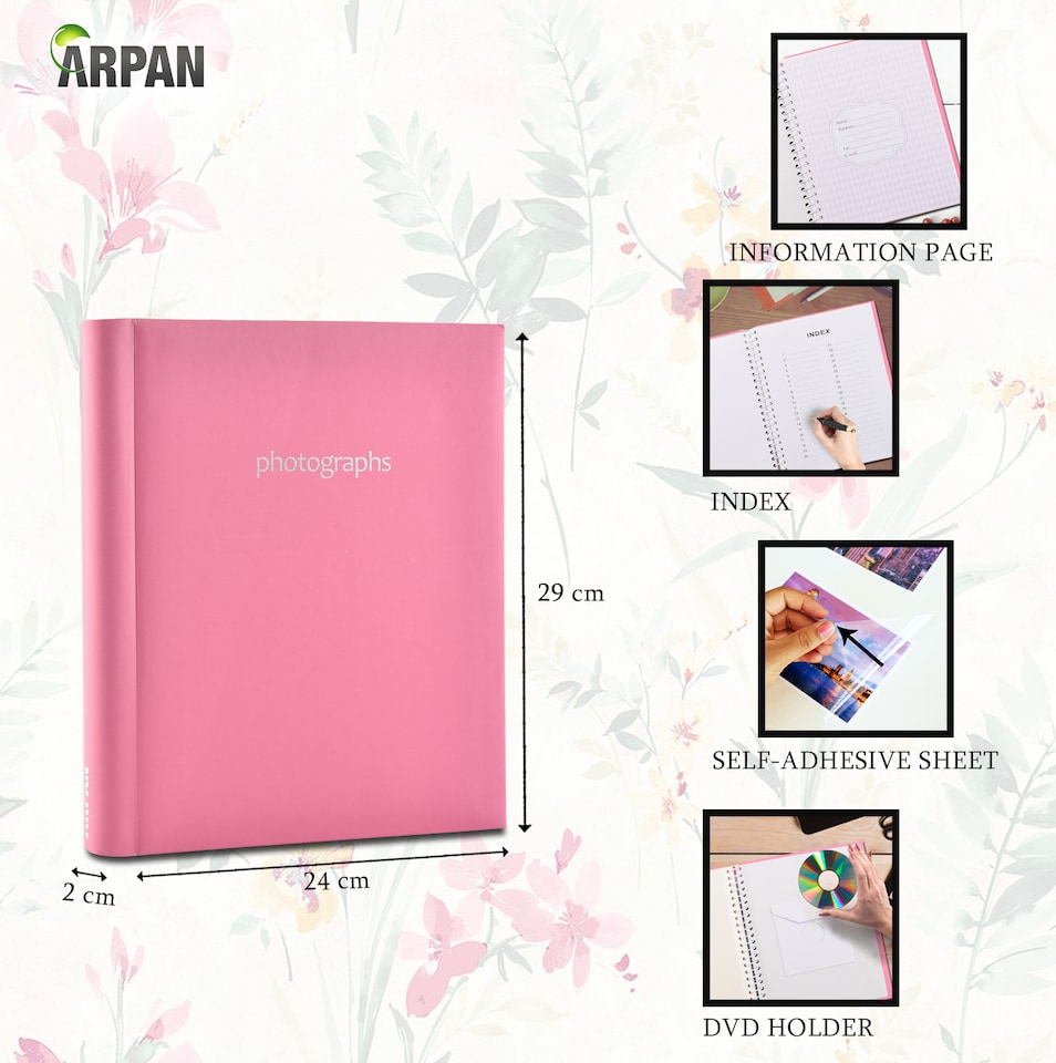 image 1 of ARPAN Self-Adhesive Photo Album – 20 Sheets / 40 Sides Spiral Bound Memory Book – Sticky Page Scrapbook Album for Various Sized Photos, Keepsakes & Special Memories