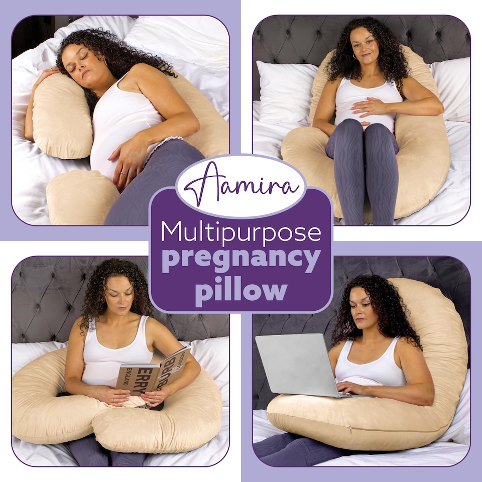 image 1 of Aamira Cream Pregnancy Maternity Pillow, 140x65x20cm C Shape Memory Foam | Cream | Cream | Standard | 1