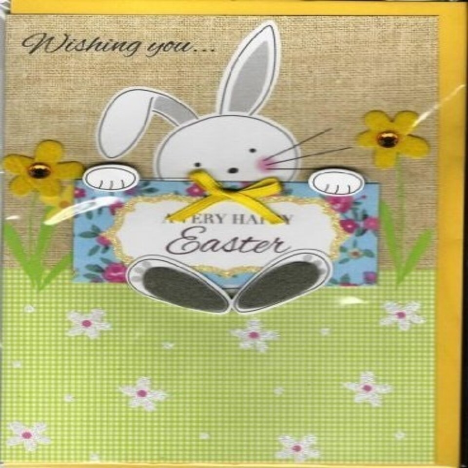 image 1 of Easter Bunny and Felt Flowers Handmade Second Nature Card