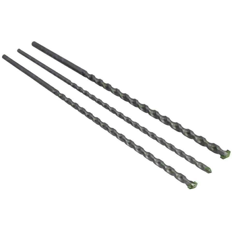 image 1 of 3pc Long Masonry Drills For Bricks Blocks Concrete Carbide Tips 400mm 8 -12mm