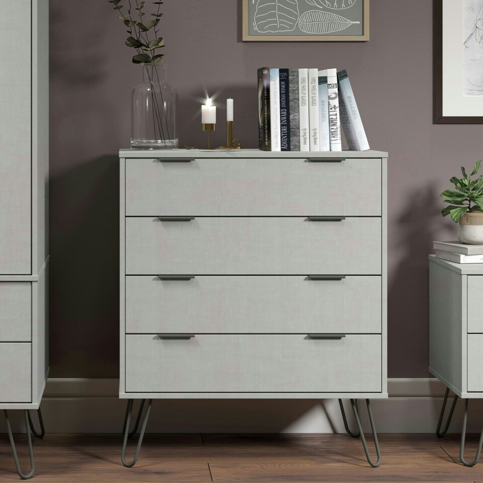 image 1 of Augusta 4 Drawer Industrial Bedroom Furniture Chest of Drawers - Stylish Storage Cabinet | Grey | Grey | 1