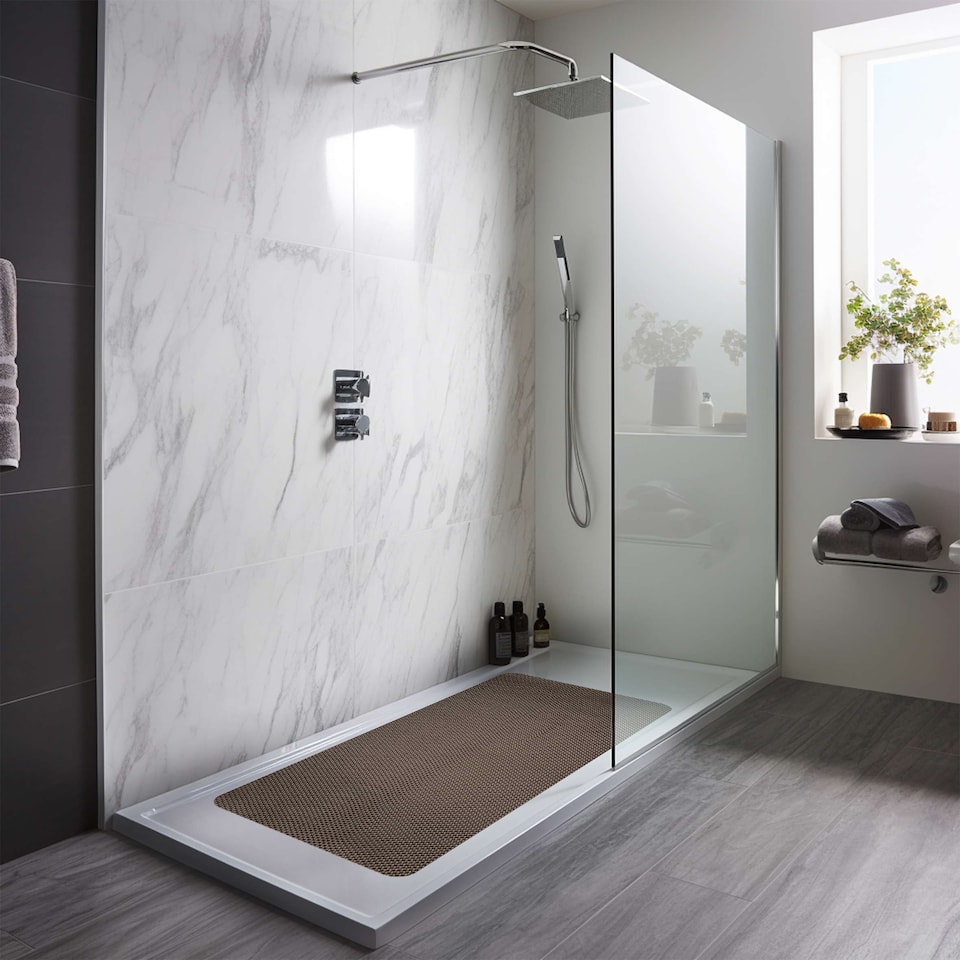 image 1 of Nicoman Reversible Dual-Colour PVC Shower Mat - 75cm x 44cm | Grey | Grey/Brown | Rectangular 75x44cm