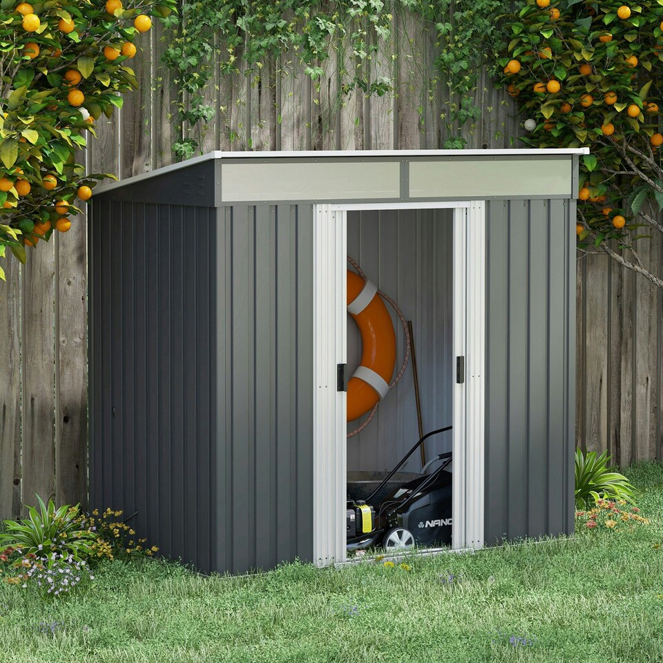 image 1 of Outsunny 6.5x4FT Garden Shed Lockable Metal Tool Shed Grey
