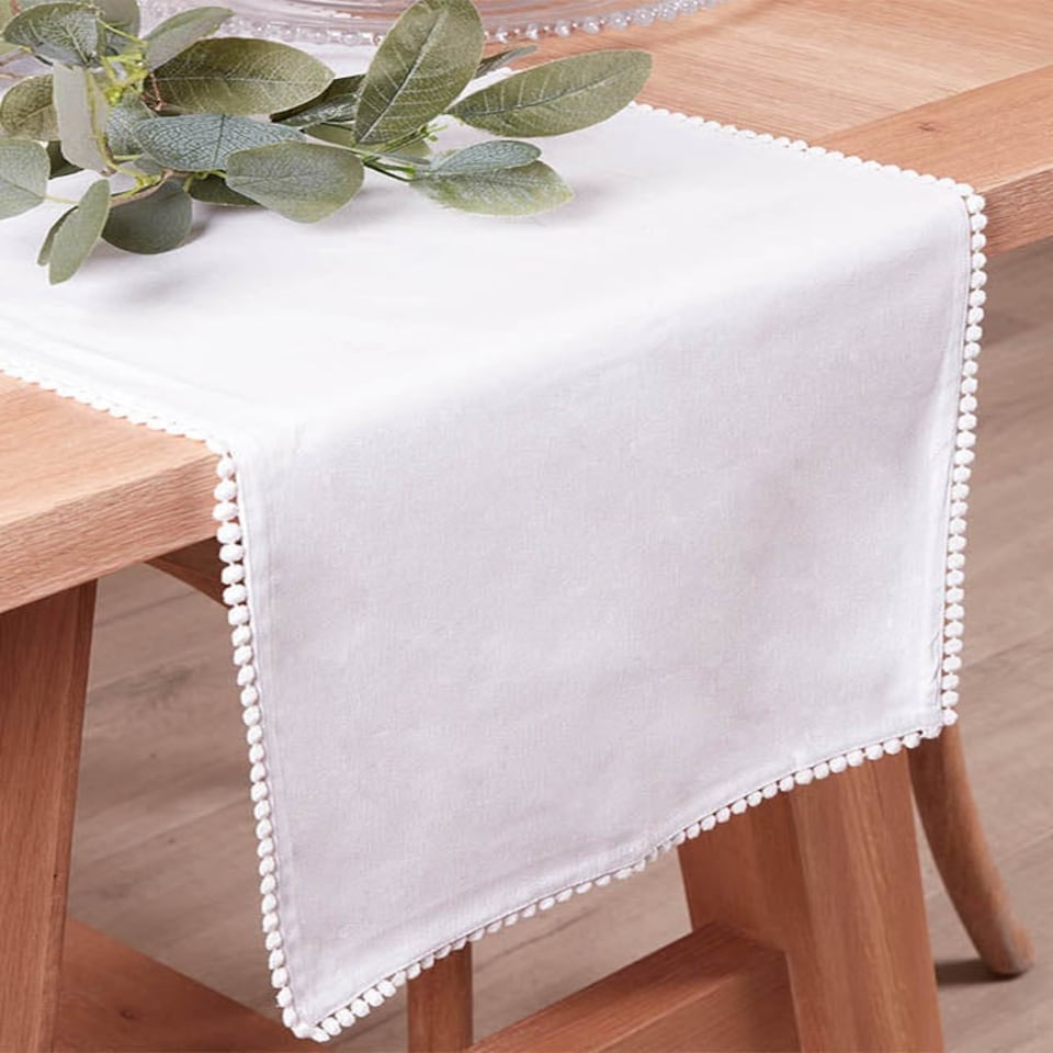 image 1 of White French Knot Table Runner White