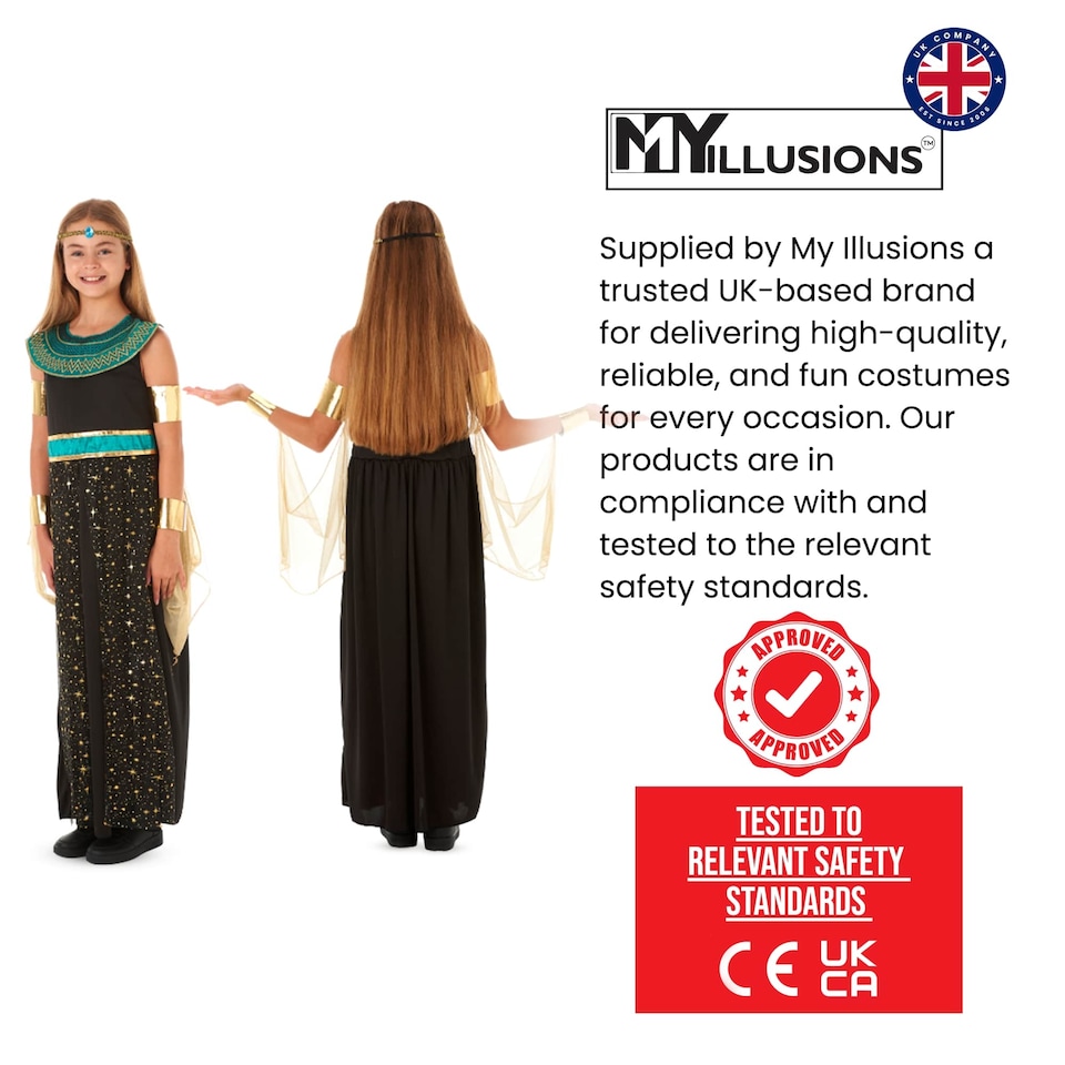 image 1 of Girls Cleopatra Costume Ancient Egyptian Fancy Dress Kids Childrens Outfit 12-14 Years