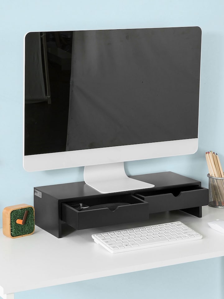 image 1 of SoBuy BBF02-SCH,Computer Monitor Stand Monitor Riser with 2 Drawers | Black | Black | 1