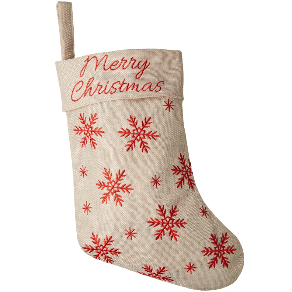 Christmas Stocking - in jute look with snowflakes
