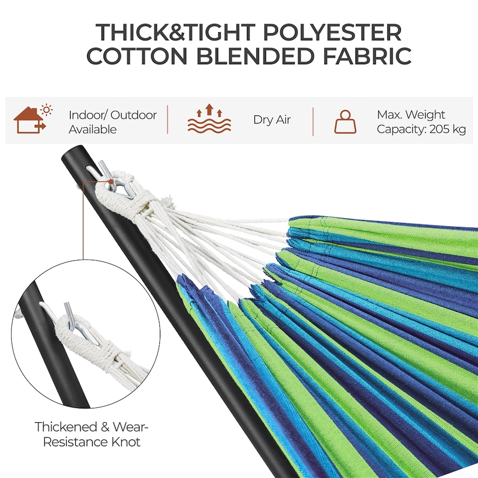 image 1 of Yaheetech Outdoor Hammock with Adjustable Steel Stand-Blue Green Stripe