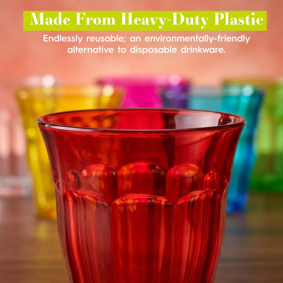 image 1 of Rink Drink Coloured Plastic Tumblers - 250ml - 6 Colours - Pack of 12 | Multi | Multicolour
