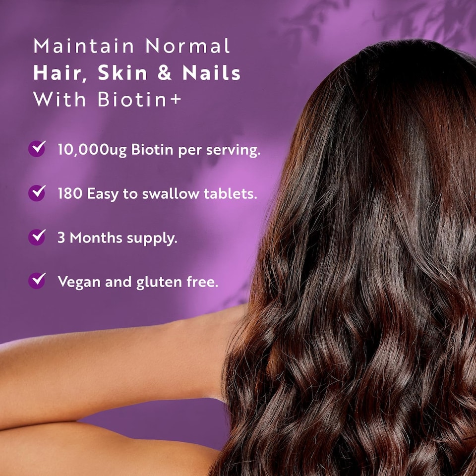 image 1 of Nutravita Biotin Hair Growth Supplement 10,000mcg with Zinc & Selenium - Maintain Normal Hair Skin & Nails with Zinc & Selenium - 180 Vegan Tablets