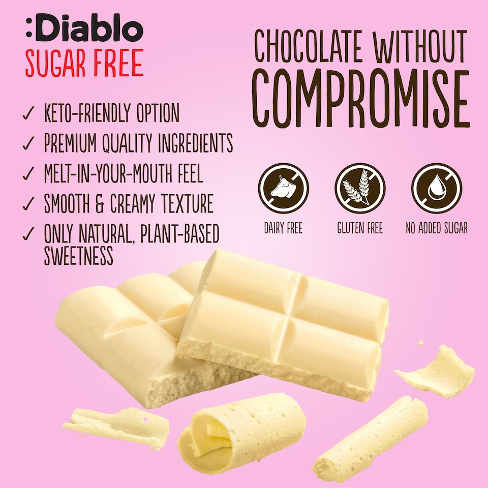 image 1 of Diablo No Added Sugar White Chocolate Bar 75g 6 Pack