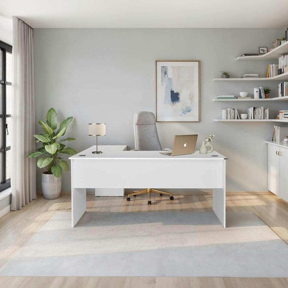 image 1 of Adore Rio Matt White Corner Desk - Large Reversible Office Desk White