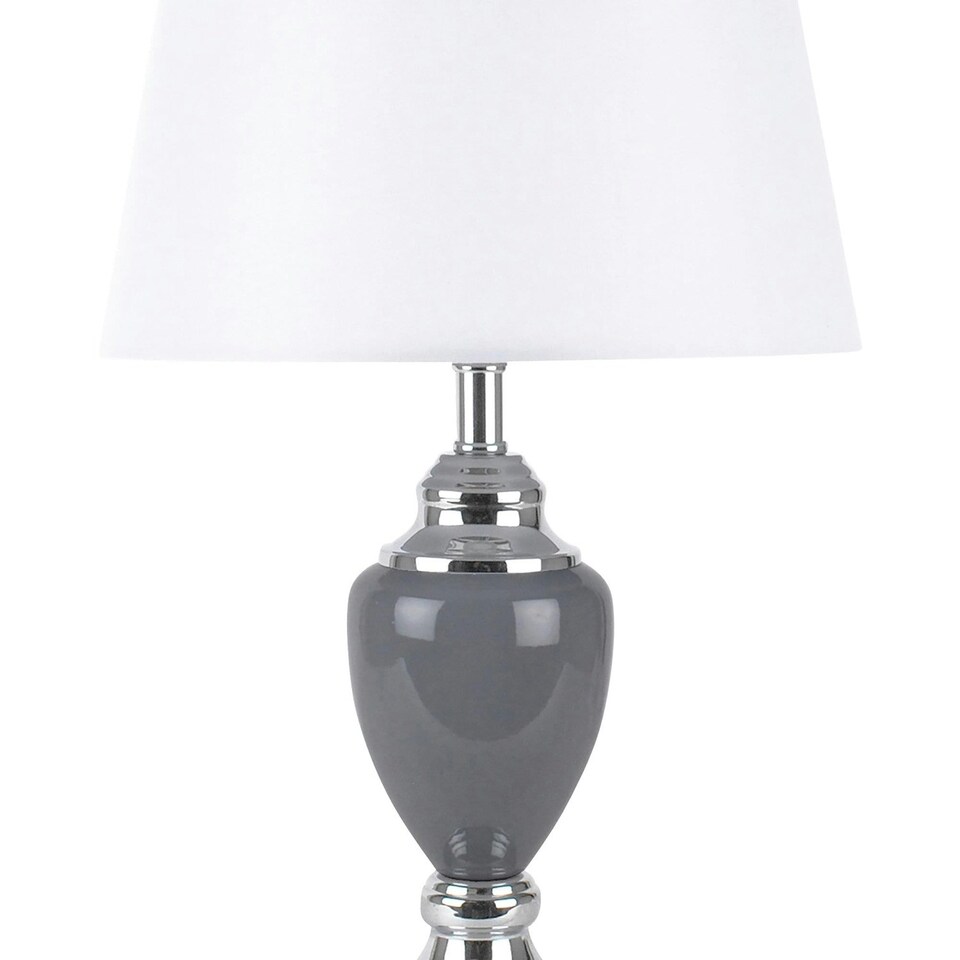 image 1 of First Choice Lighting Set of 2 Chrome and Grey Urn Table Lamps with White Shades Chrome | White