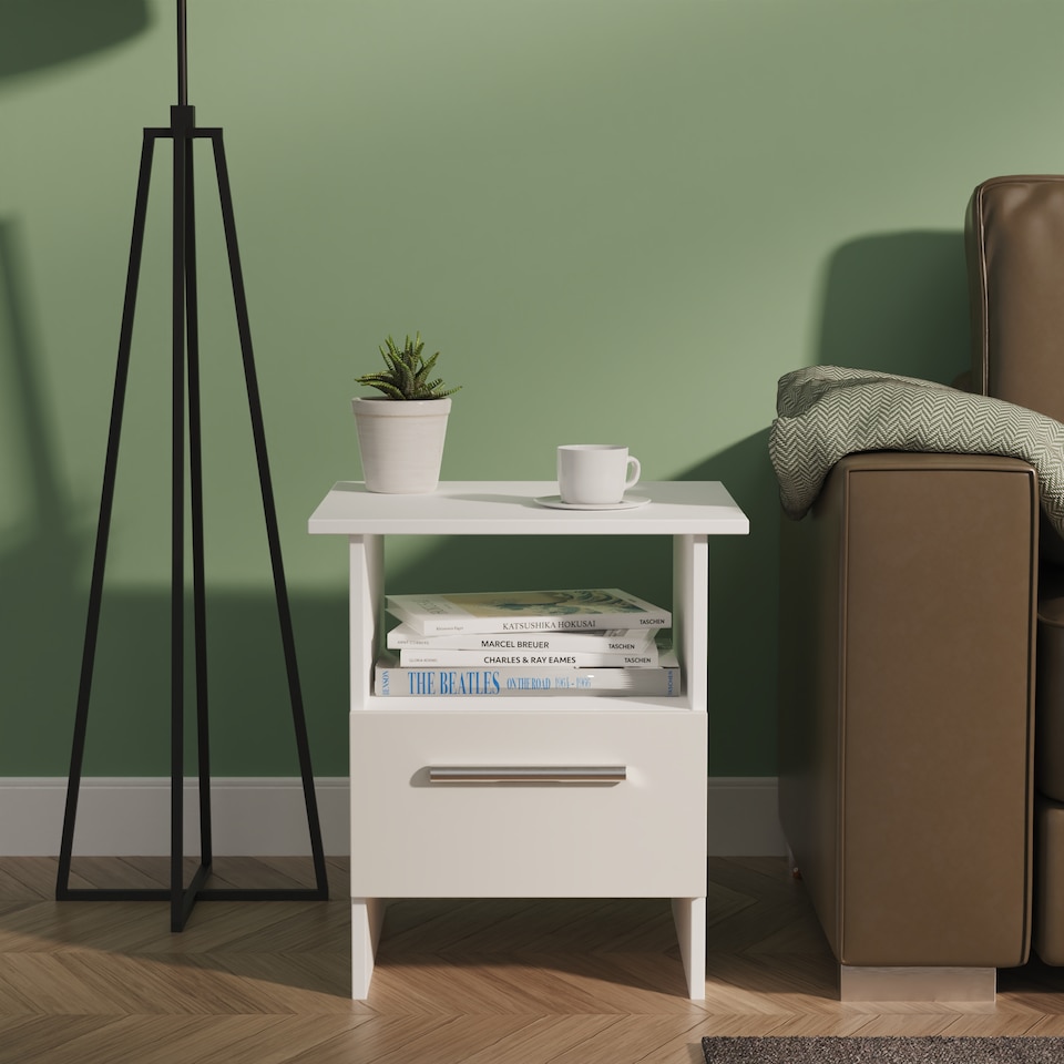 image 1 of Trent Bottom Drawer Lamp Table in Grey Matt & White (Ready Assembled) | Grey | Grey Matt & White