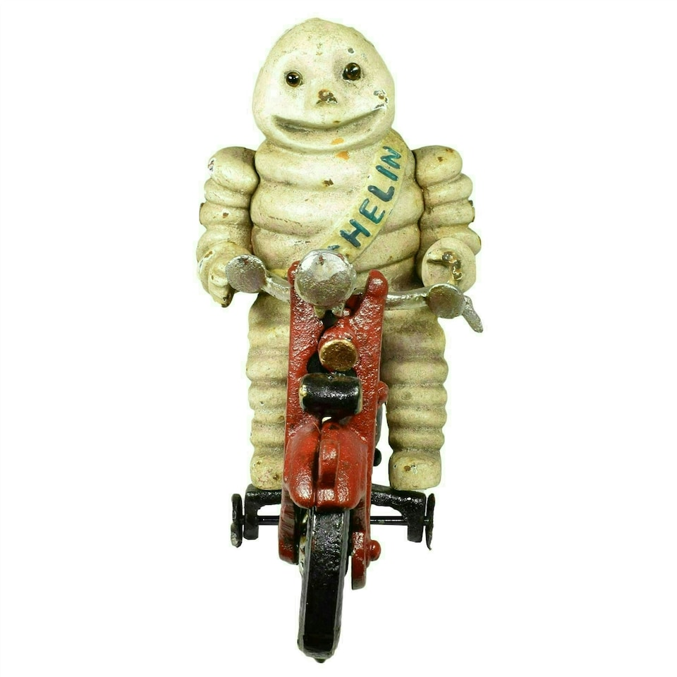 image 1 of Michelin Man Motorcycle Motorbike Bike Mascot Figure Statue Bibendum Cast Iron