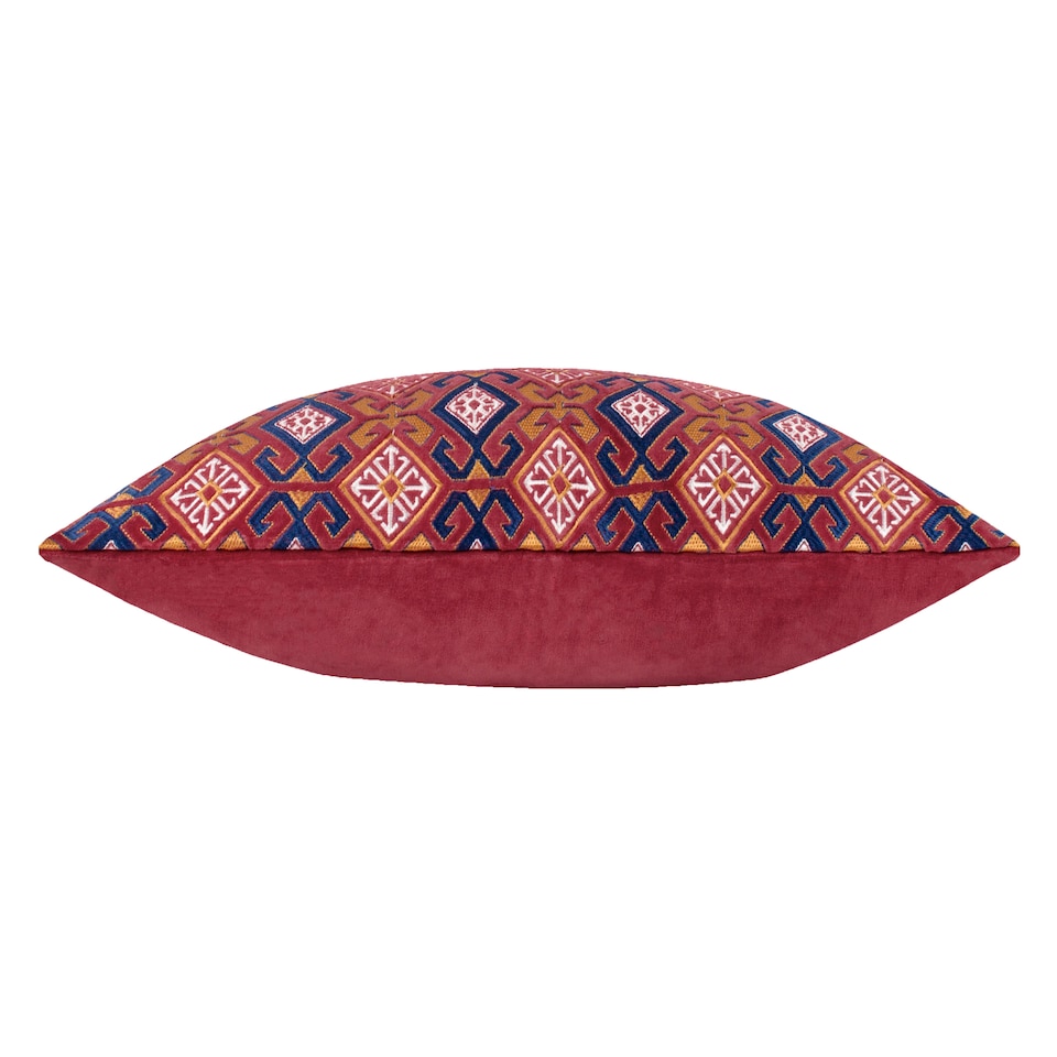 image 1 of Paoletti Embroidered Velvet Cushion, Ruby/Gold, 30 x 60cm