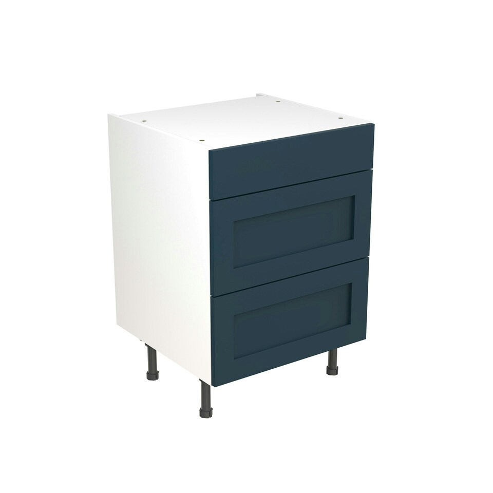 image 1 of 3 Drawer Base Unit 600mm w/ Shaker Cabinet Door - Ultra Matt Indigo Blue Blue | Ultra Matt Indigo Blue