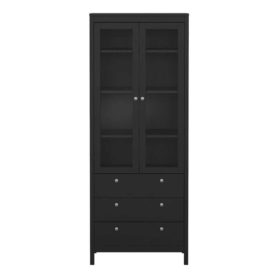image 1 of Madrid China Cabinet 2 Glass Doors with 3 Drawers in Matt Black