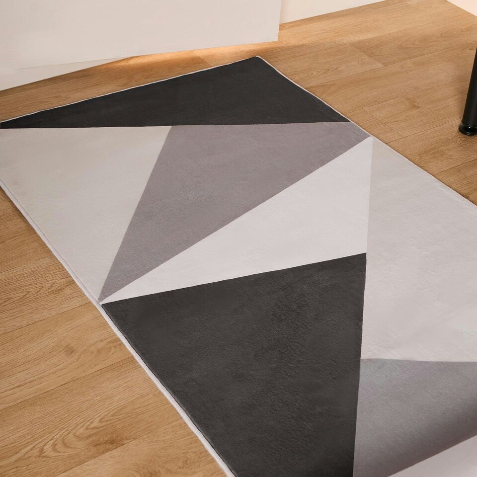 image 1 of OHS Geometric Print Washable Indoor Carpet Floor Rug Runner, 66x200cm - Grey
