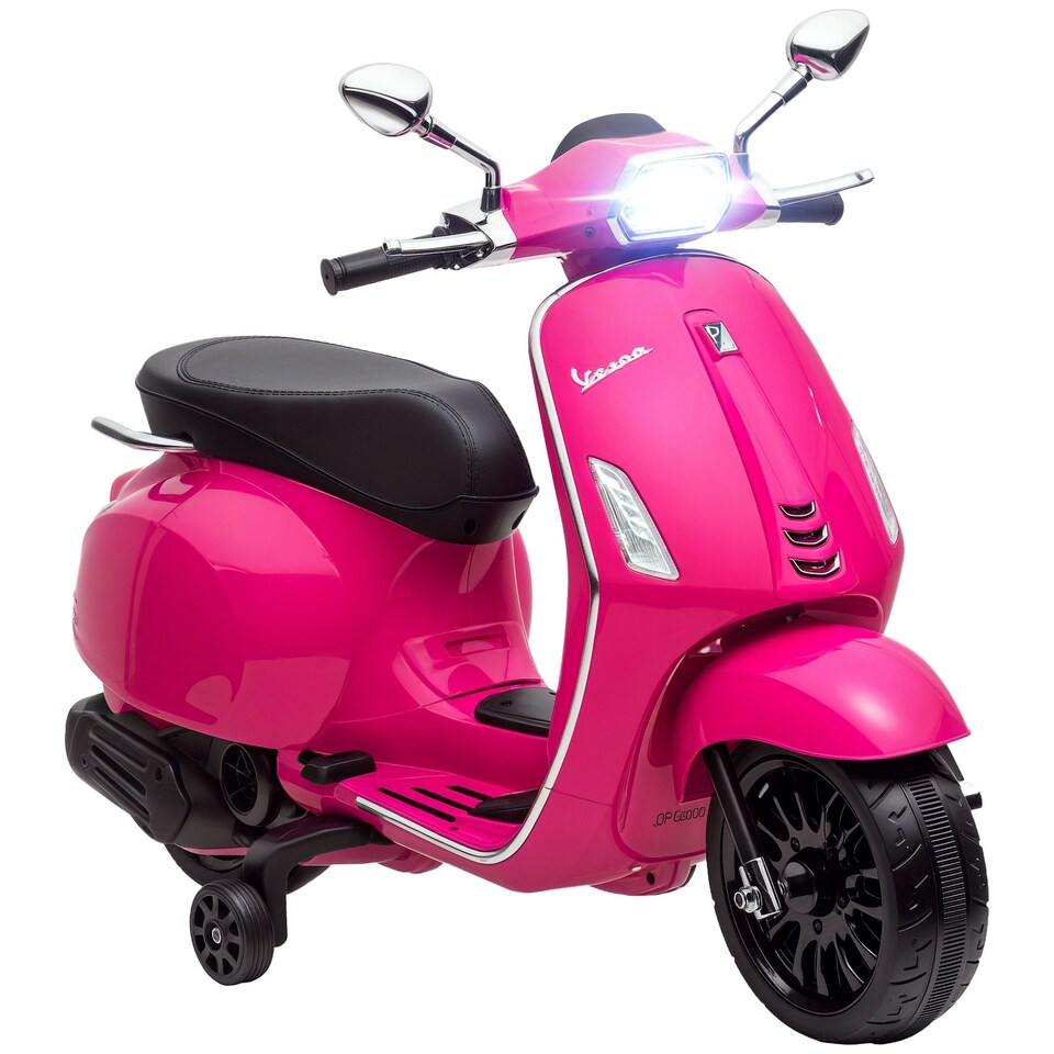 image 1 of AIYAPLAY Vespa Licensed 12V Kids Electric Motorbike, Kids Ride on Motorcycle with Music, Head Light, MP3, FM Radio, Two Training Wheels, for 3-6 Years - Pink