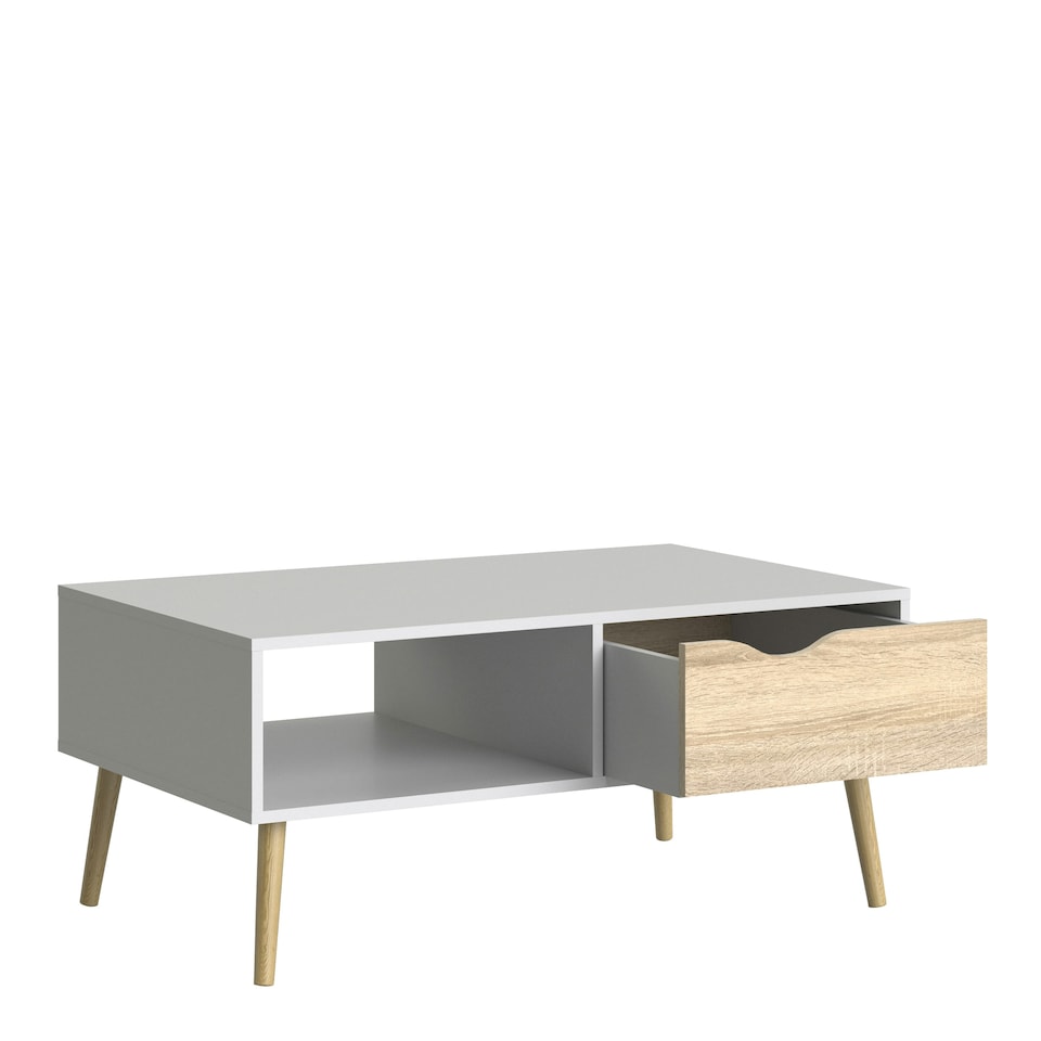 image 1 of Oslo Coffee Table 1 Drawer 1 Shelf in White and Oak