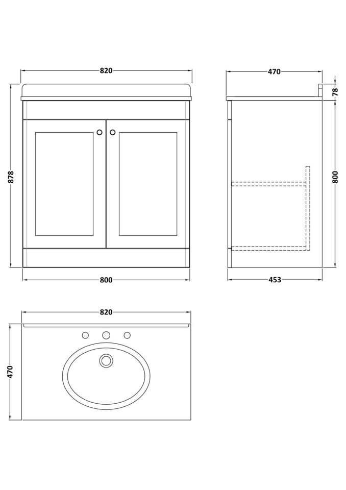 image 1 of Balterley Swynnerton Traditional 2 Door Floor Standing Vanity Unit with Marble Basin, Satin White, 800mm