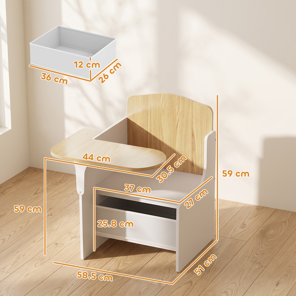 image 1 of AIYAPLAY Kids Table and Chair Set, Toddler Desk Chair with Storage Bins