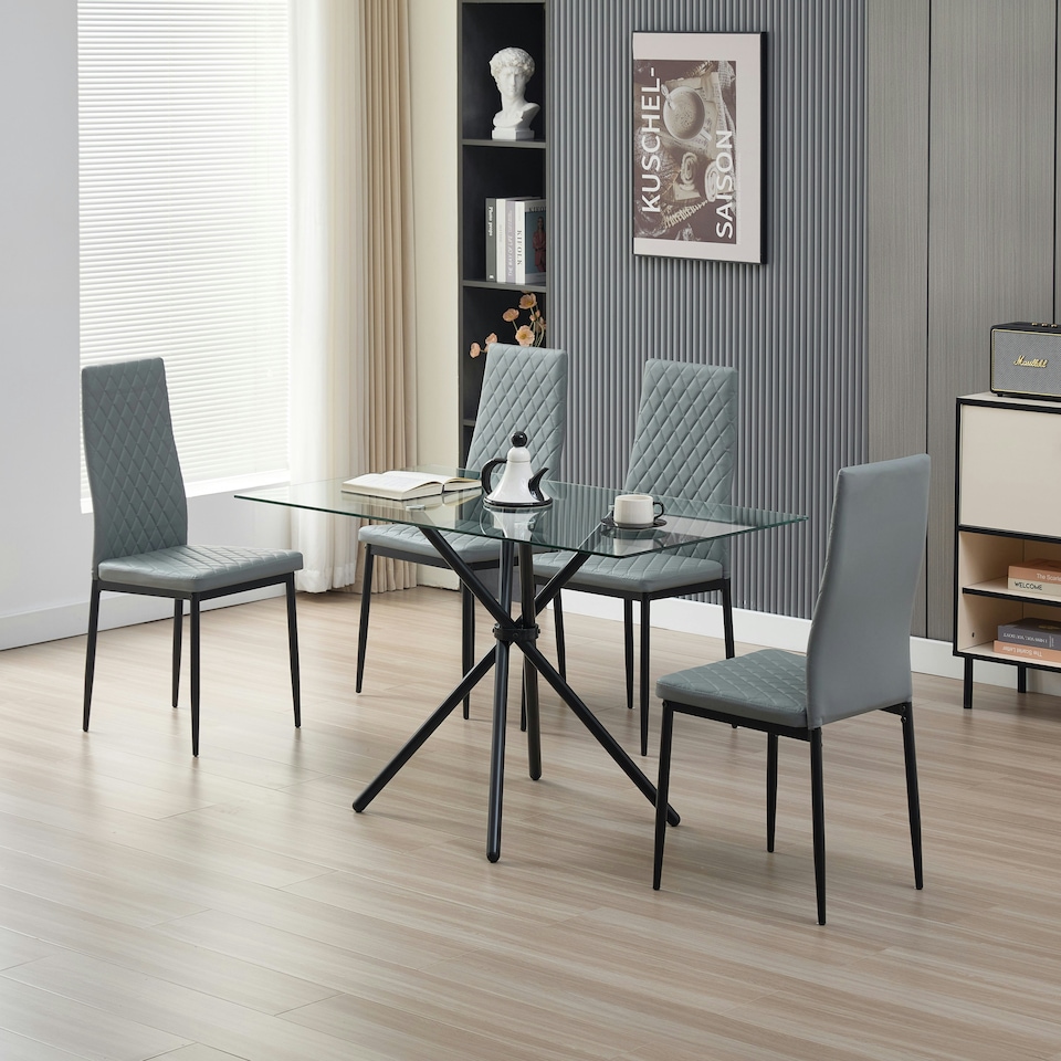 image 1 of Miami Dining Table with 4 Emily Leather Chairs Black