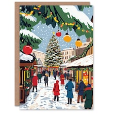 Festive Holiday Market Decorated Tree Blank For Him Or Her Art Xmas Festive Christmas Card