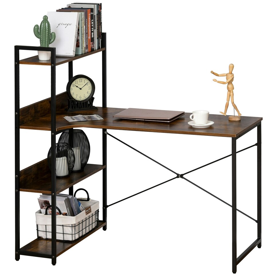 image 1 of HOMCOM Industrial Computer Desk with Storage Shelf Metal Frame for Home Office