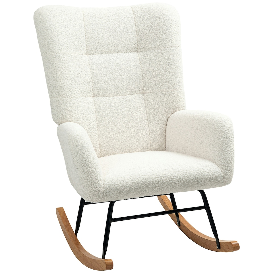 image 1 of HOMCOM Rocking Chair, Modern Armchair with Backrest for Bedroom, Light Pink Cream