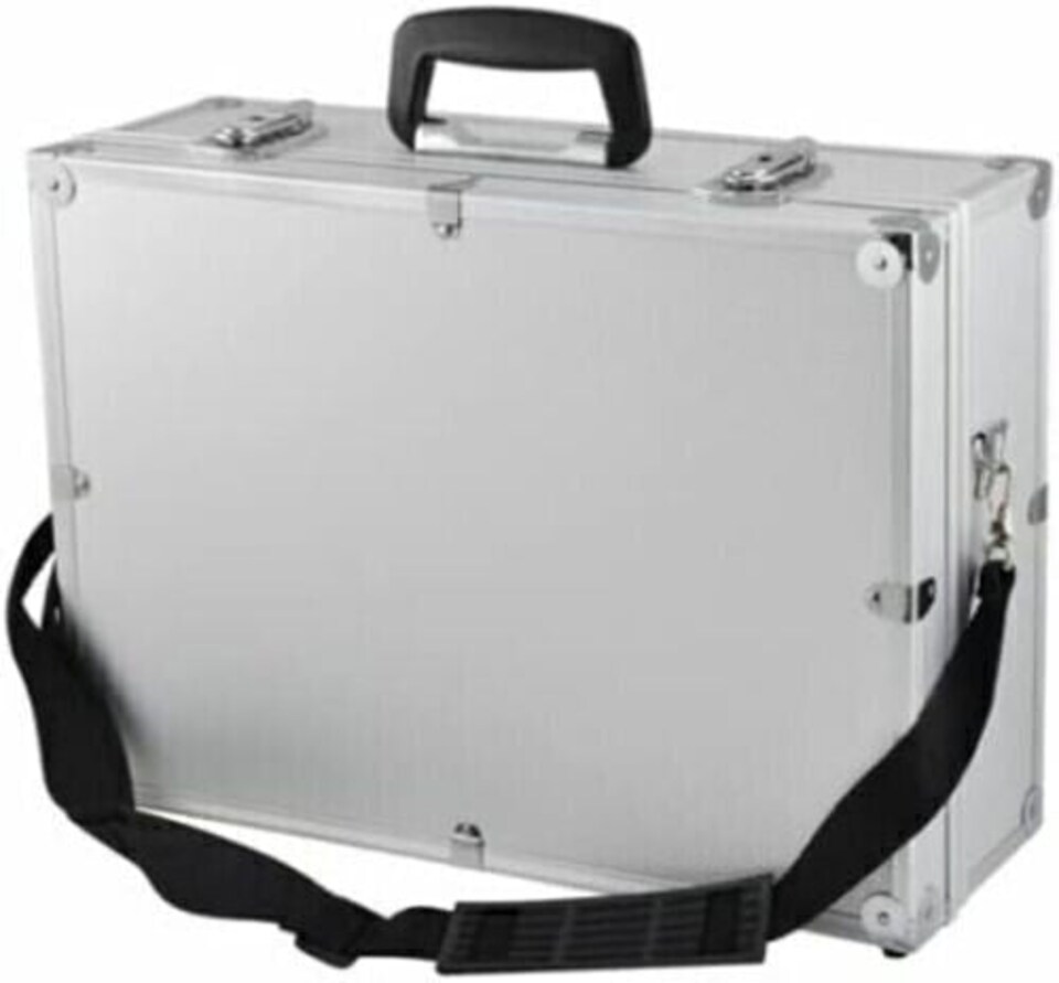 image 1 of Lockable Tool Storage Case Aluminium Carry Handle Shoulder Strap Organiser Box | Silver
