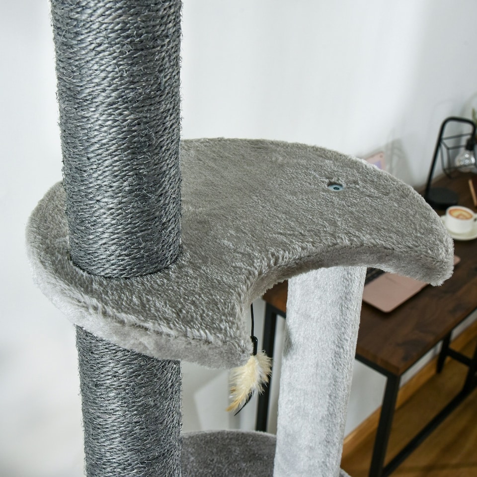image 1 of PawHut Floor To Ceiling Cat Tree, 255cm Adjustable Height, Grey