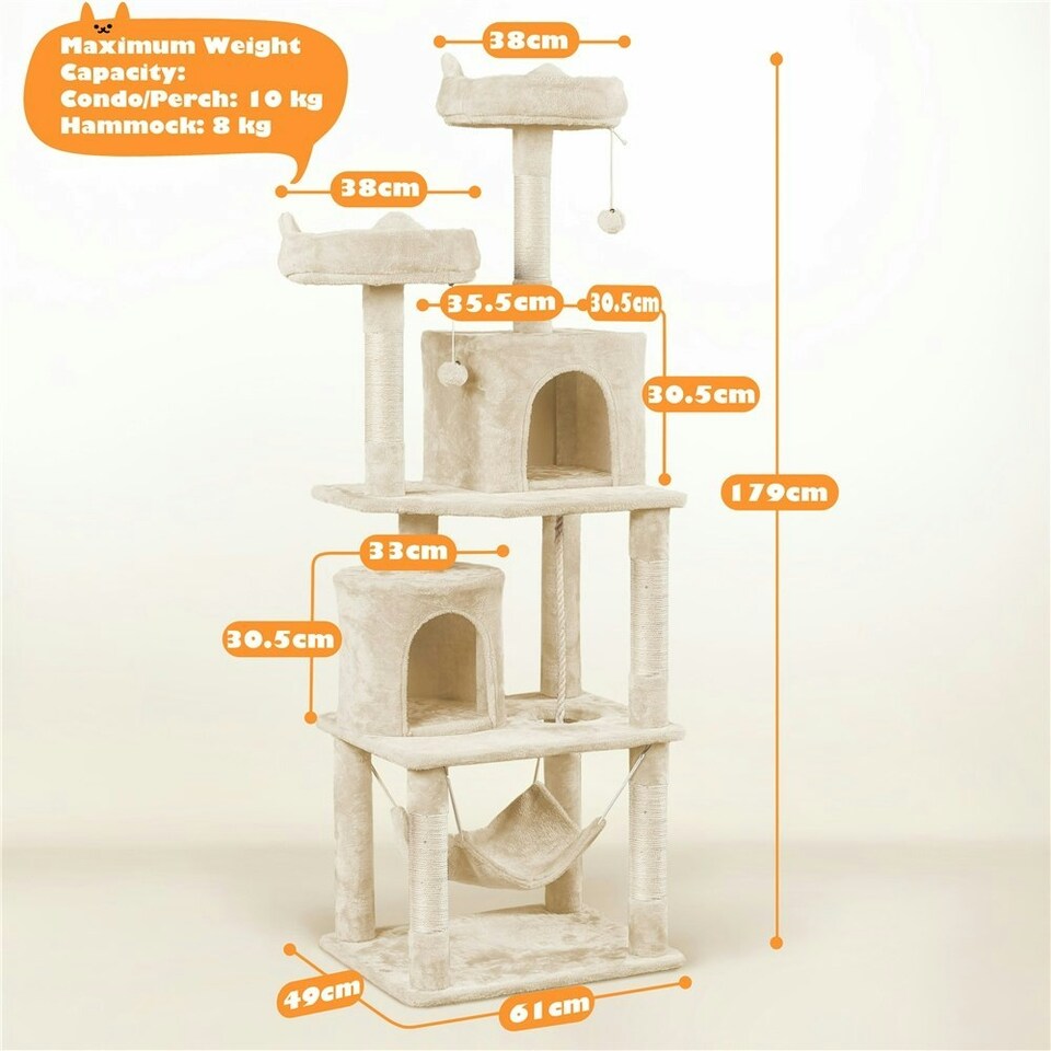 image 1 of Yaheetech 179 cm Tall Multi Level Cat Tree Kitten Condo Beige