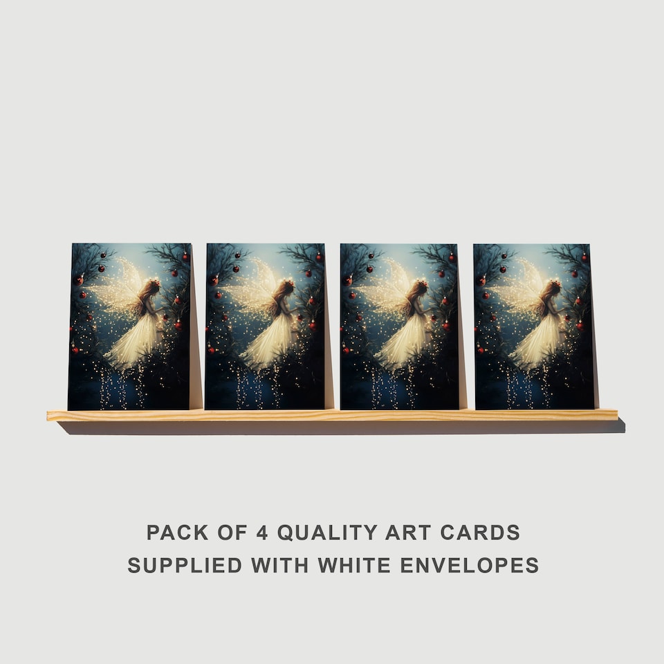 image 1 of Magical Christmas Tree Art Cards Festive Fairy Multipack of 4 Blank A6