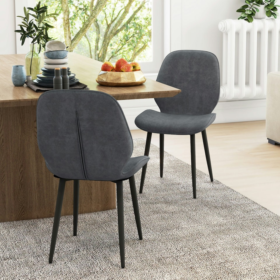image 1 of HOMCOM Dining Chairs Set of 2 Upholstered Kitchen Chairs w/ Metal Legs Grey
