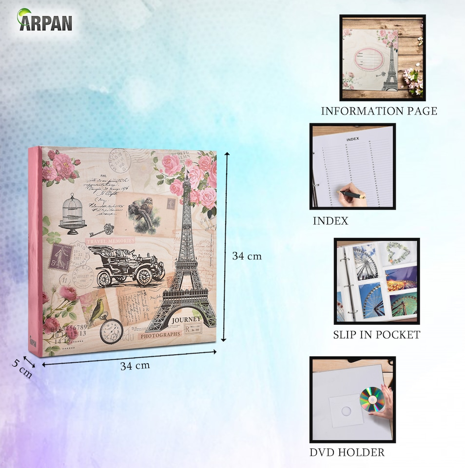 image 1 of ARPAN Large 3-Ring Binder Photo Album Holds 500 Photos 6x4" (10x15cm) – Slip In Pocket Picture Album for Wedding, Baby, Birthday, Family & Travel Memories