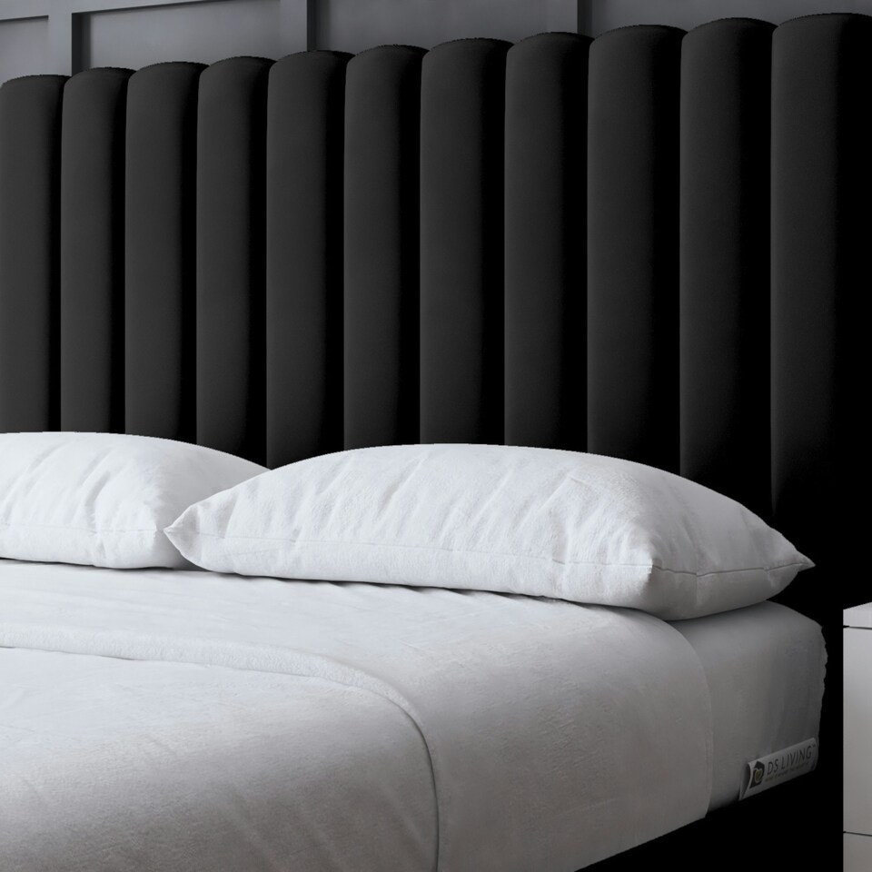 image 1 of Evangeline Divan Bed with Upholstered Headboard - Black - King / 5ft