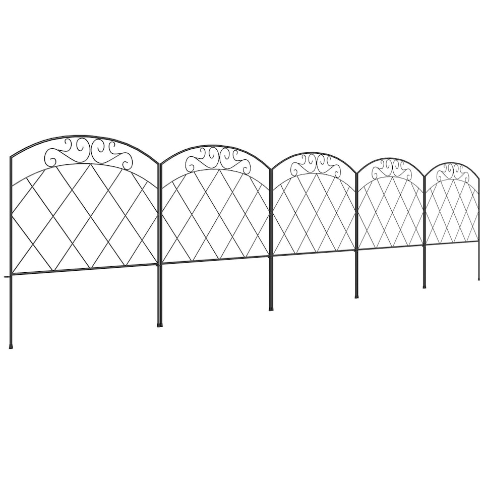 image 1 of Outsunny 61 cm x 3 m Outdoor Picket Fence Panels with Panels, Swirls, Black Black