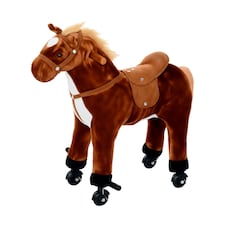 HOMCOM Plush Walking Horse Ride On Toy with Wheels and Realistic Sounds Rocking Horse for Girls Boys 2 Plus Years Old, 50cm Tall, Brown