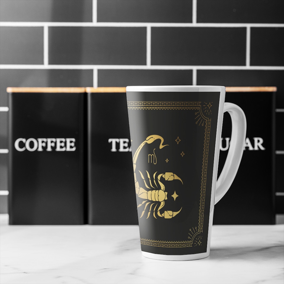 image 1 of Zodiac Scorpio Horoscope In Black & Gold Dining Latte Mug
