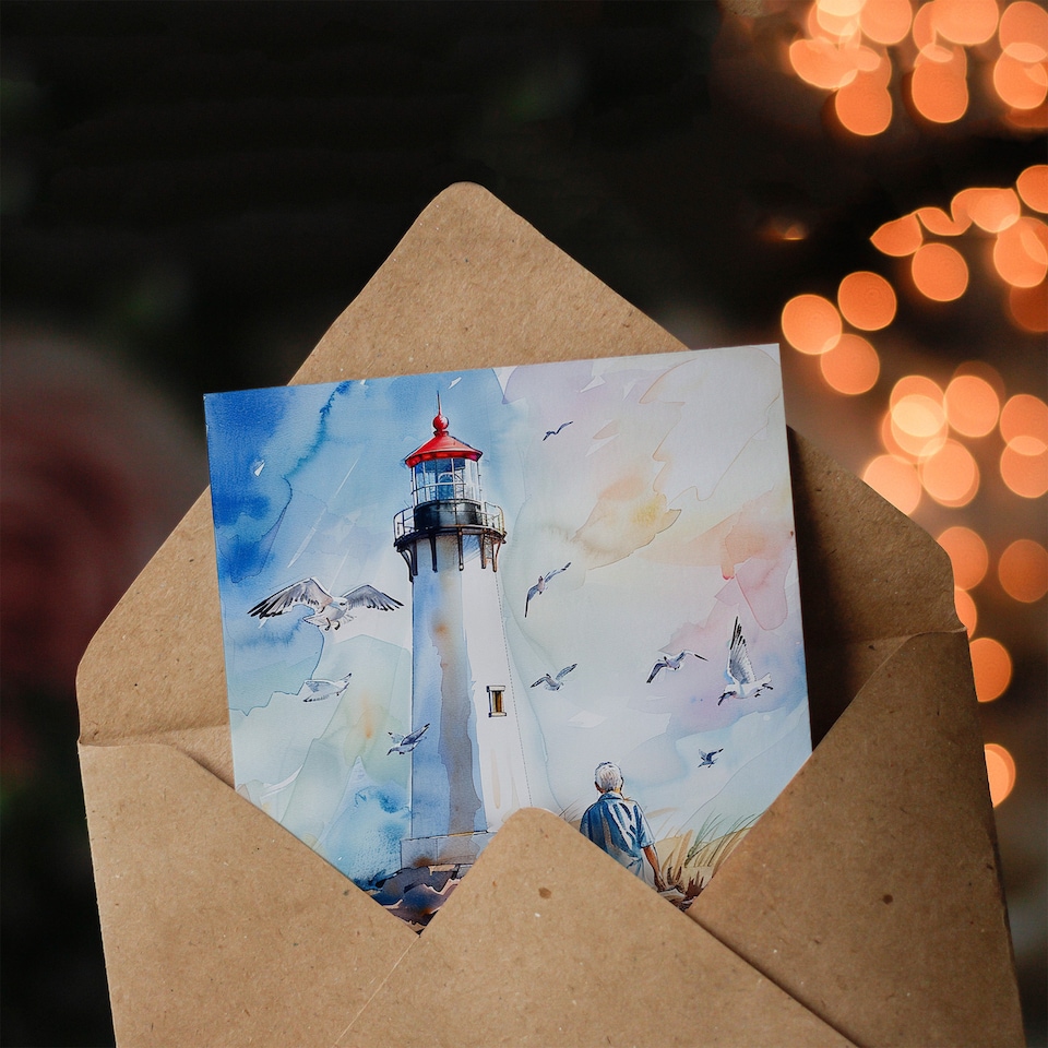 image 1 of Lighthouse Seagulls Beach Walk With Grandad Retirement Card