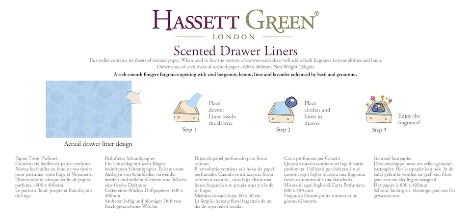 image 1 of Hassett Green London - Endless Ocean Scented Drawer Liners - Single Pack of 6 Sheets size 600 x 400 mm (Single)