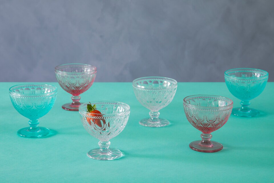 image 1 of Fleur Set Of Two Blue Glass Sundae Dishes